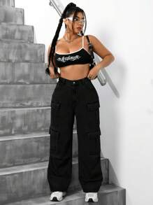 SHEIN ICON 大码宽松直筒保暖内衬工装男友牛仔裤感恩节圣诞节女士秋冬季牛仔裤