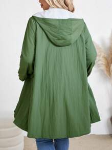 Plus Size Casual Daily Zip-Up Hooded Jacket With Pockets, Thermal Lined Warm, Autumn/Winter Fall Cloth For Women - Green - View 2
