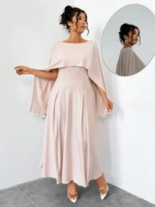 DreamSkyne Plus Size Women Elegant Solid Color Fish Tail Hooded Cape Midi Dress Maxi Women Outfit - Baby Pink - View 6