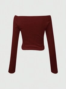 SHEIN EZwear 女士露肩长袖 T 恤，休闲，秋季