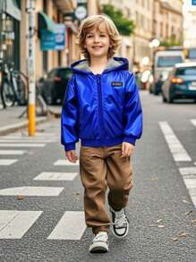 SHEIN Young Boy Casual Hooded Long Sleeve Soft Thermal Lined Jacket, Classic Color Combination, Comfortable & Easy To Match For Daily Casual Wear & Outdoor Activities