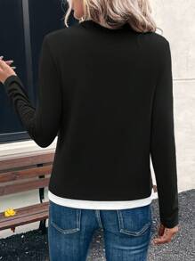 EMERY ROSE 女士纯色拼色圆领长袖休闲 T 恤，日常穿着