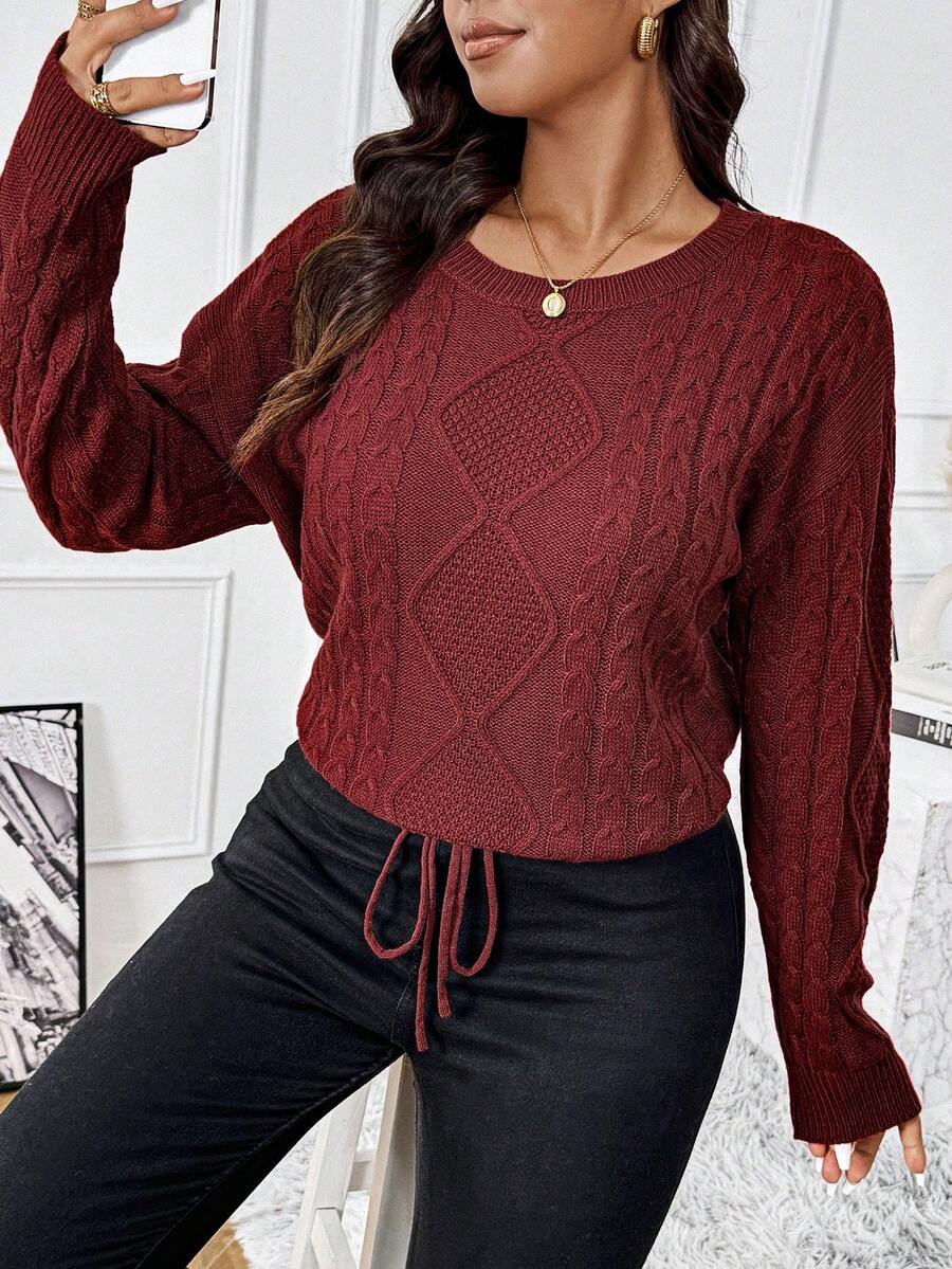 SHEIN Frenchy ツイストロープ編み込み ドロー紐 ニットプルオーバー 女性用 SHEIN JAPAN