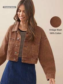 WESTFADE Premium Denim Washed 100% Cotton Jacket - Brown - View 1