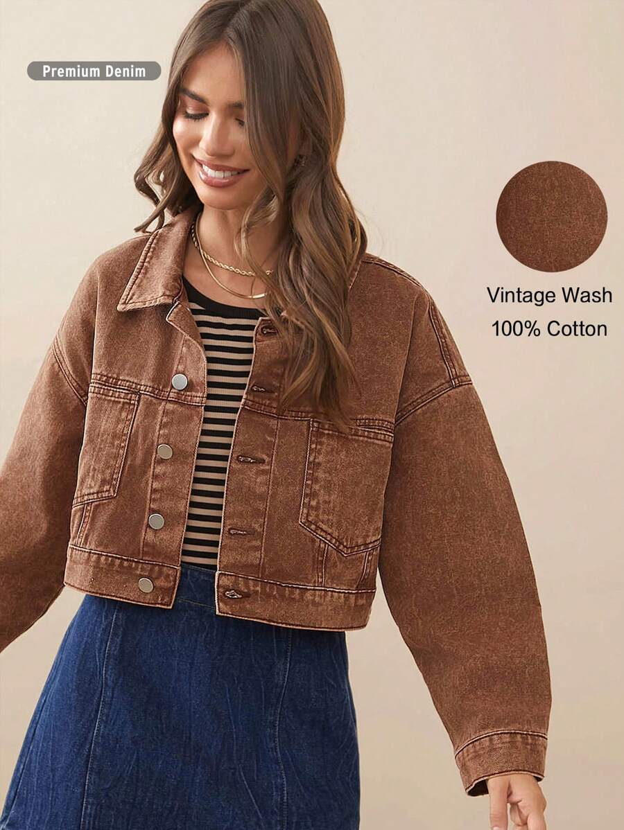 WESTFADE Premium Denim Washed 100% Cotton Jacket - Brown - View 1