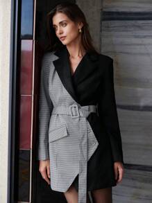 GENKIRA Bộ vest vest kẻ caro tối giản không đối xứng cho nữ doanh nhân đi làm - màu đen - Xem 6