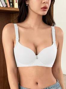DAZY Solid Color Casual Minimalist Supportive Underwire Bra For Women Lingerie For Women - White - View 5