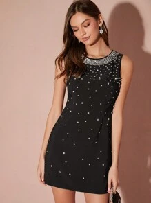Enchnt Robe camisole élégante et chic pour femme ornée de strass, été