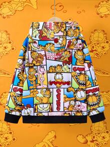 GARFIELD | SHEIN Tween Boy Casual Cartoon Patchwork Print Drop Shoulder Loose Hoodie Sweatshirt - Multicolor - View 2