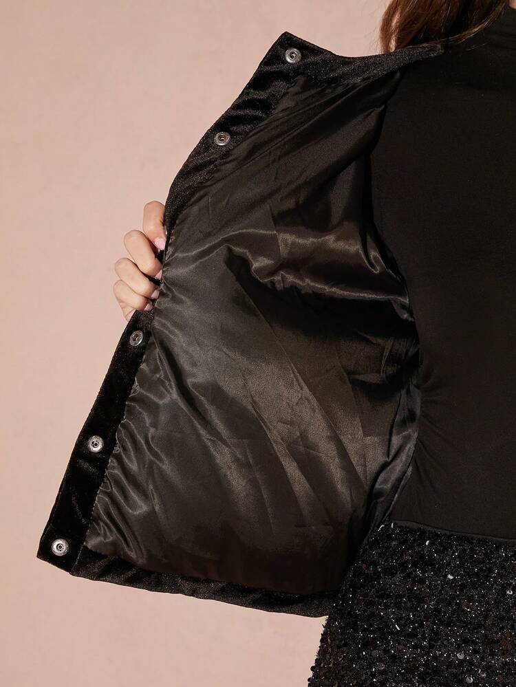 Jaqueta Casual de Algodão Curta com Manga Longa e Cor Contrastante para Mulheres no Inverno