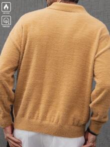 Claim Dot Men's Casual Solid Color Drop Shoulder Sweater, Autumn/Winter - Brown - View 2