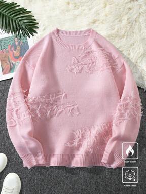 Manfinity Hypemode Maglione con frangia di colore unito casual, adatto per uomo in autunno/inverno