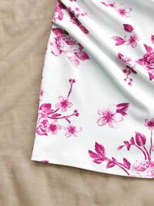 Soleia Women's Vacation Blue & White Print Asymmetric Neck Midi Dress - Hot Pink - View 5