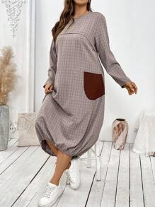 SHEIN LUNE Women's Asymmetrical Hem Plaid Print Christmas Long Dress