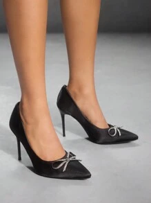 CUCCOO SZL 时尚黑色性感迷人水晶蝴蝶结女士高跟鞋适合婚礼、派对、约会、典礼、活动、节日 - 黑色 - 查看 8