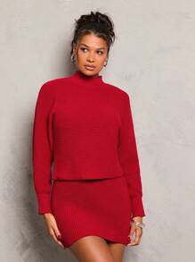 Glamine 2pcs Set: Batwing Sleeve Loose & Mini Fitted Stand Collar Dress