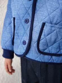 Blossori Young Boys' Elegant French Design Loose Fit Collarless Single-Breasted Jacket, Blue, Autumn/Winter - Blue - View 8