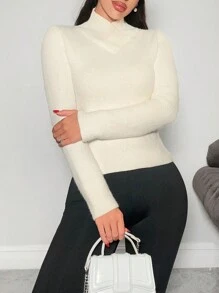 Zolique Women's White Christmas Sweater Long Sleeved High Neck Winter Clothes Knit Pullover Fall Outfit