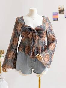 Soleia 大码女式假日/返校休闲秋季星月花朵印花娃娃衫长袖衬衫 - 彩色 - 查看 8