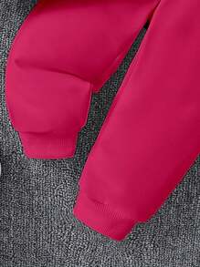 女婴时尚彩色字母印花休闲舒适连帽运动衫和运动裤套装 - 灰色 - 查看 3