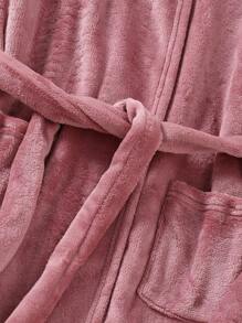 Lotus Root Pink Furry Comfy Long Sleeve Long Tie Draw String Hooded Robe Loungewear For Teenage Girls, Flame Retardant,Travel - Dusty Pink - View 7