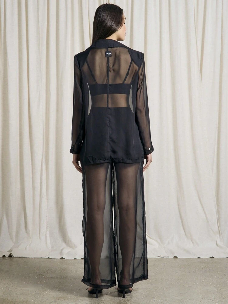 Sheer Long Sleeve Jacket And Wide Leg Pants Two Piece Co-Ord Set