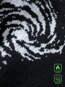 Manfinity Hypemode 男士圆领长袖毛衣，简约图案细节，休闲日常穿着，银河毛衣，黑白毛衣，哥特毛衣，男士毛衣，图案毛衣，秋冬 - 黑色 - 查看 7