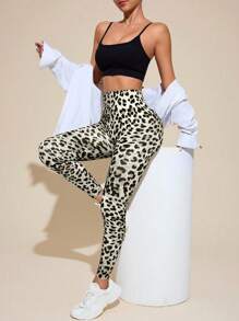Easithlete 女士高腰豹纹紧身裤 - 彩色 - 查看 5
