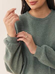 SHEIN Maternity Loose Crew Neck Drop Shoulder Solid Color Long Sleeve Sweatshirt, Autumn Fall Winter - Green - View 3