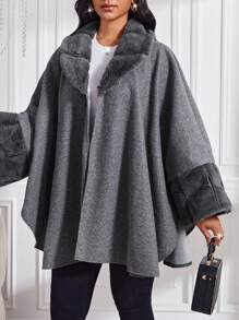 SHEIN Lady Gray Fur Patchwork Women's Regular Coat Cape Loose Silhouette Women's Regular Coat Winter - Grey - View 4