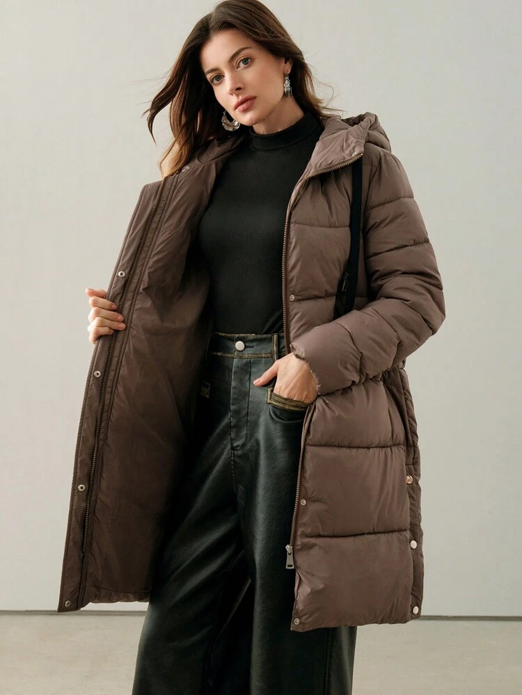 Women's Long Detachable Hood Loose Khaki Jacket