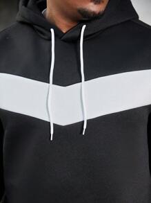 Manfinity Homme 2pcs Men Plus Size Casual Color Block Drawstring Hooded Sweatshirt And Sweatpants Set