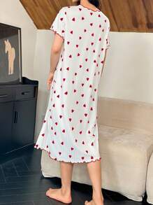 Dream Adore Camisón con estampado de corazón y dobladillo curvo de manga corta para mujer