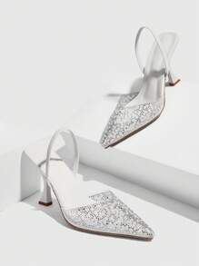 CUCCOO SZL Fashionable White Slingback High Heels For Women With Pointed Toe, Transparent PVC And Rhinestone Embellishment Party Baddie Chic Gorgeous Style Disco Party Sexy Night Out Spring Shoes Spring Break Easter Prom Heels - White - View 7