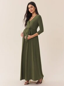 SHEIN Maternity Ruched Long Sleeve Dress, Maternity Dress, Autumn