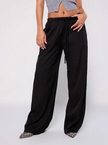 MUSERA Zugband verstellbare Hosen Urlaub Sommer 90er Jahre elegant schick - Schwarz - Übersicht 2