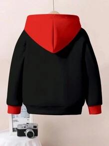 SHEIN 年轻男孩休闲宽松舒适日常酷炫雷达蜘蛛网超强力蜘蛛英雄图案针织长袖运动衫，适合秋冬季 - 彩色 - 查看 2