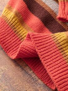 Flirla Plus Size Crew Neck Long Sleeve Striped Simple Casual Retro Color Block Sweater, Fall Knit Pullover Fall Winter - Orange - View 6