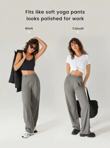GLOWMODE Quần ống rộng làm việc co giãn, chống nhăn, dễ mặc, rộng 29 inch, có túi bên hông, mặc hàng ngày, đi làm - Xám - Xem 2