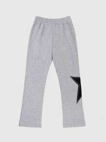 ROMWE MEN Street Life Men's Front Tie Pocket Star Print Casual Pants, Daily Casual Wear - Light Grey - View 9