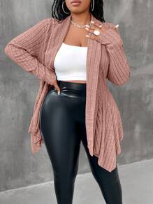 Maweii Plus Size Autumn Casual Everyday Ribbed Front Cardigan Sweater Fall Winter Cloth For Women - Dusty Pink - View 5