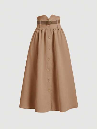 SHEIN MOD Apricot High Waist Metallic Buckle Skirt With Belt