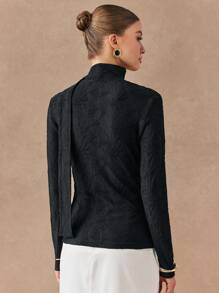 SHEIN Unity Camiseta de manga larga de punto elegante y ajustada para mujer, de uso casual en otoño - Negro - Ver 2
