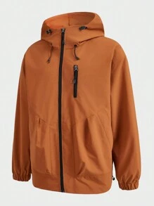 In My Nature Men Plain Zipper Front Long Sleeve Casual Hooded Windbreaker