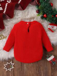 Baby Girls & Boys Knitted Long Sleeve Sweater Onesie, Cozy & Warm, Suitable For Autumn/Winter. Features Christmas Tree Embroidery Design, Comfortable For Everyday Wear, Holiday, Home, Outdoors, And Travel