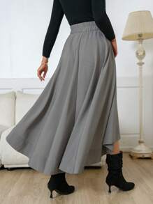 SHEIN Privé Váy chữ A ngắn phía trước dài phía sau cho nữ, đi làm công sở - Màu Xám nhạt - Xem 2