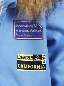 SHEIN Set de 2 piezas para niño pequeño: Chaqueta con capucha de forro polar con estampado de letras y pantalones, casual para otoño/invierno