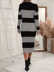 SHEIN Clasi Women V-Neck Ribbed Ribbed Long Sleeve Knit Sweater Dress Fall Cloth For Women - Multicolor - View 2