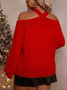 SHEIN Clasi Plus Size Women's Solid Color Knitted Criss-Cross Open Back Pullover Sweater, Elegant Sexy Warm Autumn/Winter Sweater  Fall Outfit