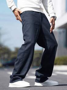 Manfinity Homme Men's Casual Front Button Pocket Simple Denim Jeans, Daily Wear - Dark Grey - View 6